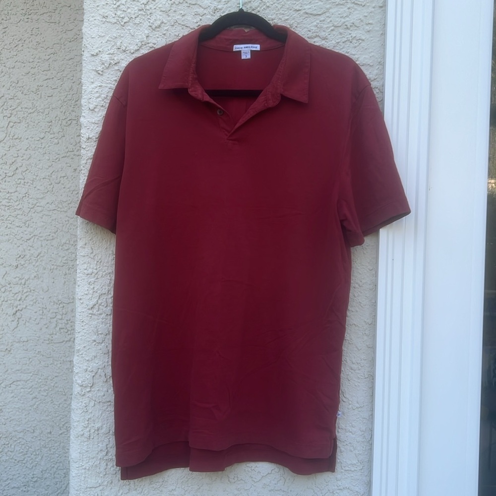 James Perse Mens Supima Cotton Red Short Sleeve Polo shirt Size 3 / L